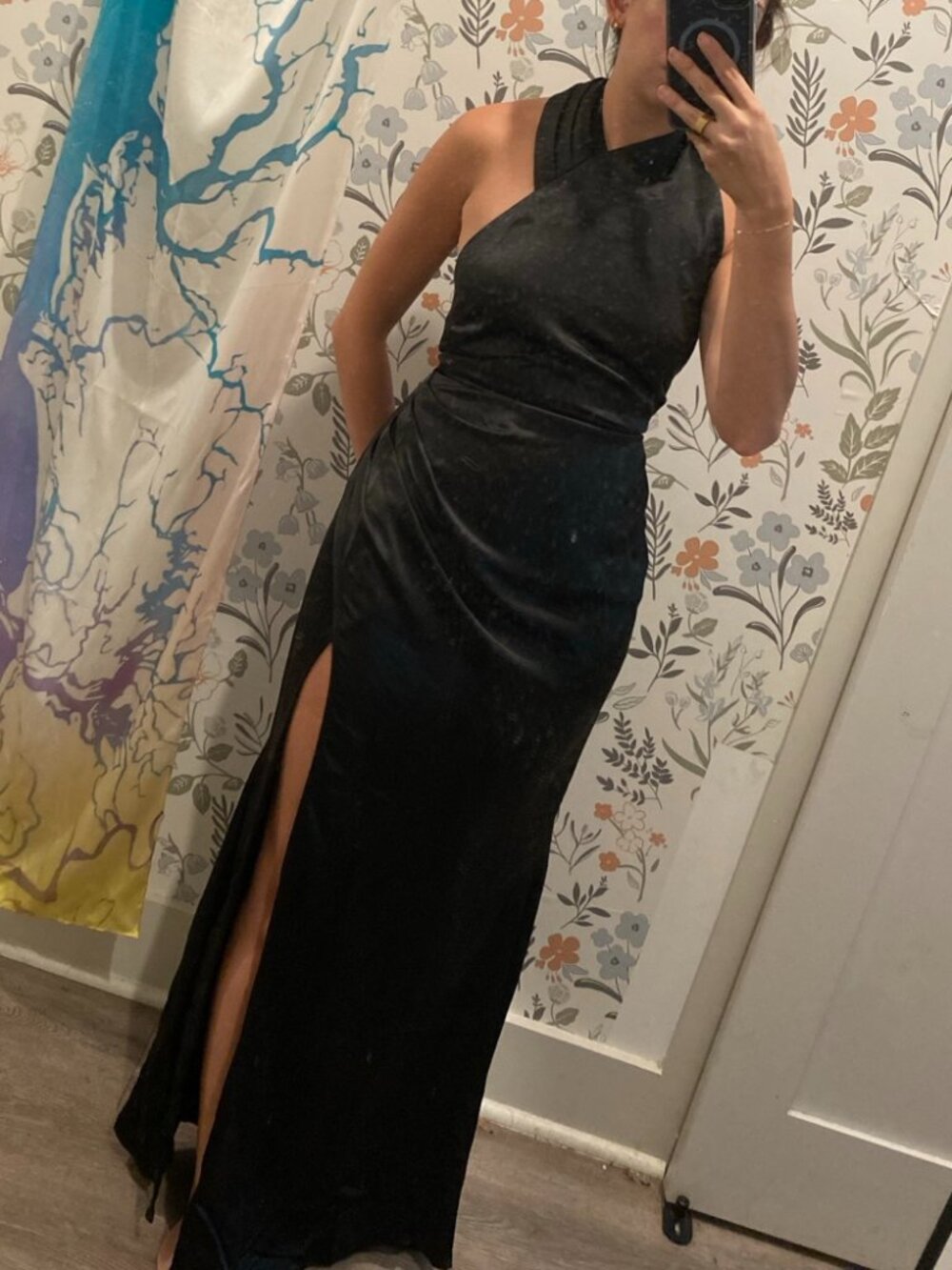 As It May Kimora Black Satin Halter Gown XS